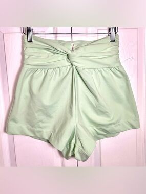 Free People Movement Twist Front Athletic Shorts Mint Green Ruched Waist NWOT